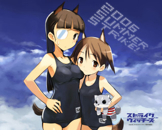 Anime girls swimsuits koala ears - their shoulder free wallpaper
