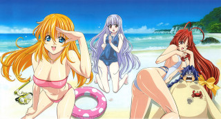 Beach anime girls lifepreserver bikini - three anime girl free wallpaper for desktop