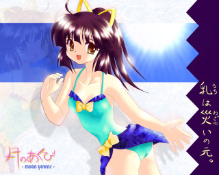 Girl cat eared bikini smile - a cat ear free wallpaper