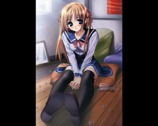 Girl couch anime portrait schooluniform - her leg free wallpaper
