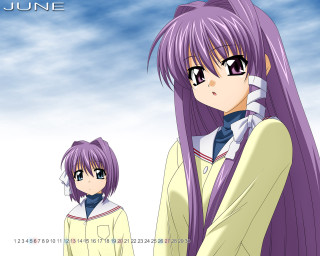 Purple haired sisters anime school - long purple hair free wallpaper