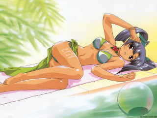 Beach girl greenbikini sun tattoo - a green bikini free wallpaper