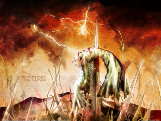 Horse cross lightning redsky gothic - a painting of a horse free wallpaper