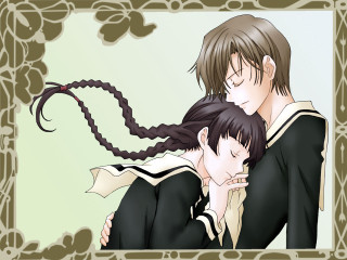 Couple hugging anime school uniforms - a picture of them free wallpaper