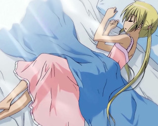 Chizuko yoshida blonde sleeping bed - a blue blanket free wallpaper