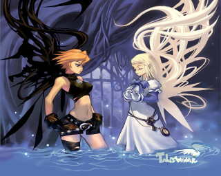 Anime couple water blackbird fantasy - above them free wallpaper