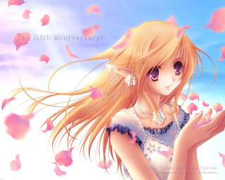Girl longhair dress wind petals - long hair and a dress free wallpaper