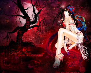 Woman red dress tree branch 2 - a full moon free wallpaper for desktop