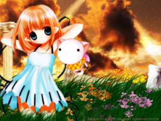 Girl pig flower field sky - a sky background free wallpaper for desktop
