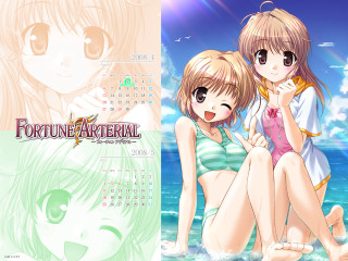 Beach anime girls calendar sitting - kyoto animation free wallpaper