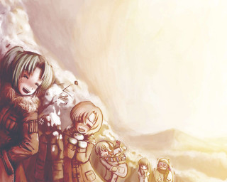 Group people mountain clouds illustration - armin hansen free wallpaper