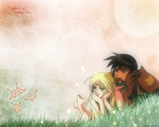 Anime couple grass butterflies neo - the grass together free wallpaper