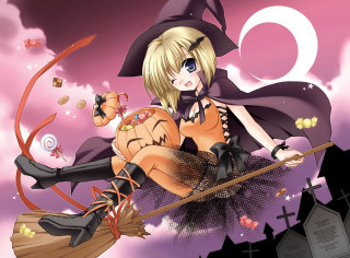 Witch broom pumpkin fullmoon anime - a pumpkin free wallpaper