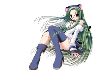 Green haired woman cat ears - her eye free wallpaper