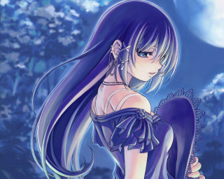 Purple haired girl fullmoon gothic - long purple hair free wallpaper for desktop