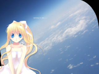 Anime girl white dress flying 2 - blue sky free wallpaper for desktop