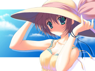 Woman hat sky clouds anime - summer free wallpaper