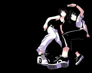 Anime dancing girls black background - net art free wallpaper