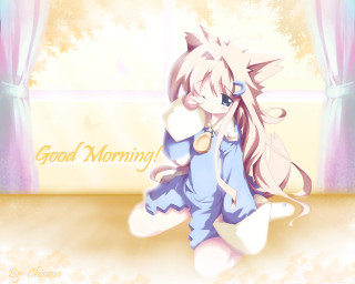 Cartoon girl long hair blue 2 - a good morning free wallpaper