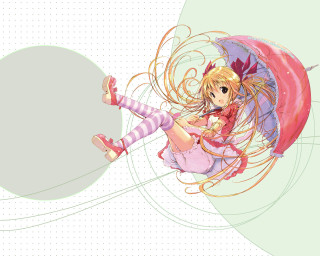 Flying girl umbrella blonde dress - an umbrella free wallpaper