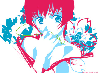 Red hair blue eyes flower - vivid color free wallpaper