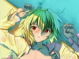 Anime girl green hair red 3 - green hair free wallpaper