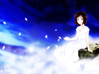 Woman clouds stars aurora moon - the sky above her free wallpaper