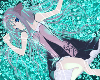 Alice floating anime holography blue - her hand behind her back free wallpaper