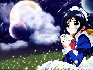 Moon stars anime girl campfire - a moon free wallpaper