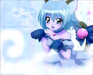 Blue haired anime catgirl holding - a pink object free wallpaper