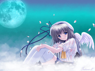 Girl wings fullmoon night sitting - wing free wallpaper for desktop