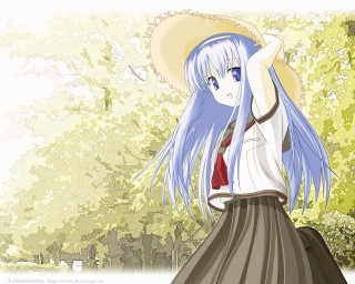 Blue hair girl walking woods - a screenshot free wallpaper