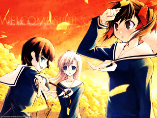 Anime girls fire sunset autumn - a red sky free wallpaper for desktop