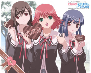 Three anime girls donuts tree - chocolate free wallpaper