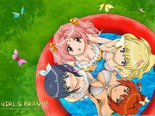 Three anime girls pool butterflies - three anime girl free wallpaper