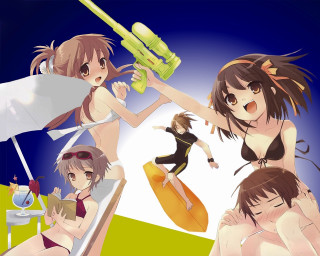 Group women guns beach bikini - a group of women free wallpaper