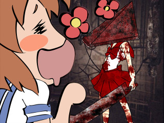 Cartoon girl blood knife flower - a bloody face free wallpaper