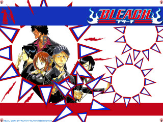 Anime group blue red background - poster art free wallpaper for desktop