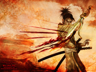 Blood sword autumn samurai flaming - sōsaku hanga free wallpaper for desktop