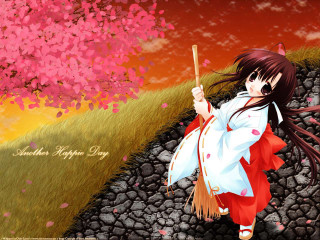 Woman kimono flower rocks tree - kyoto animation free wallpaper