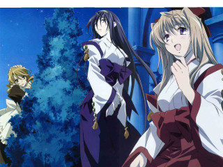 Anime characters tree hands together - her mouth open free wallpaper