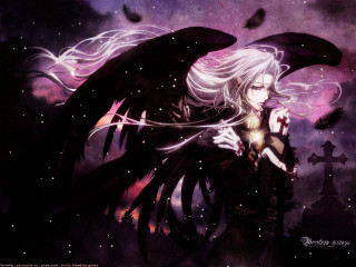 Woman black wings graveyard anime - her shoulder free wallpaper