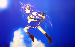 Girl blue dress flying backpack - her back and a backpack free wallpaper
