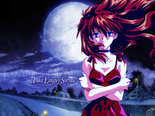 Girl fullmoon road blueeyes brownhair - a full moon in the background free wallpaper for desktop