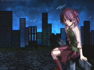 Girl fence cityscape night rain - rain free wallpaper for desktop