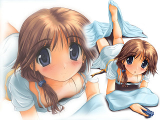 Girl blushing anime lying dress - a blue dress free wallpaper for desktop