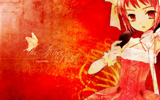 Anime girl red dress butterfly - a microphone free wallpaper for desktop