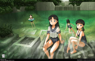 Park group pond maze anime - context art free wallpaper