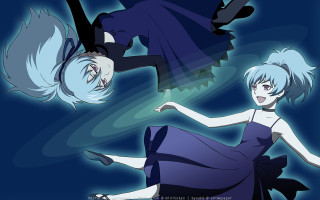 Anime couple blue dresses hologram - free halloween wallpaper