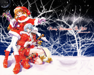 Anime christmas snow forest fireworks - top of a snow free wallpaper